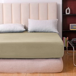Hafaa Fitted Sheet Extra Deep Pocket Bed Sheet 16 inch 40 Cm Soft Brushed Microfiber Breathable Fitted Bed Sheets Shrinkage and Fade Resistant (Beige, Single)