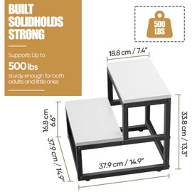 Wood and Metal 2 Step Stool for Adults & Kids – Heavy Duty Rustic Step Stools, 500 Lbs Capacity Non-Slip Stepping Stool for High Beds, Kitchen, Bathroom, Closet, Durable Foot Stool for Home Use,White