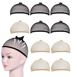10 Pcs Breathable Stretchy Nylon Mesh Wig Caps, Open End Adjustable Hair Net for Women and Men, Suitable for Long or Short Hair (Black, Skin)