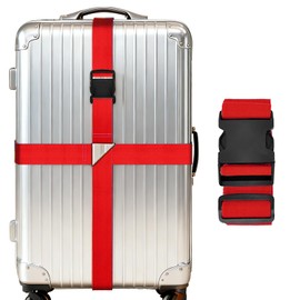 CPCOIN Luggage Straps for Suitcases Adjustable Travel Belts with Ladderlock Buckle Multi Use Durable Suitcases Strap Easy Identify Strap Connects Two Bags Travel Essentials for Backpacks Red