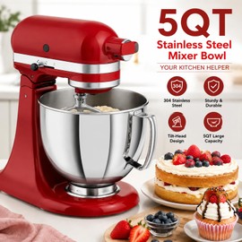 FISHFRUIT 5qt Stainless Steel Mixer Bowl for KITCHEN AID Tilt-Head Stand Mixers 4.5-5 Quart, Food-Grade Mixing Bowl with Anti-Slip Handle & Prominent Clasp (stand mixer bowl)