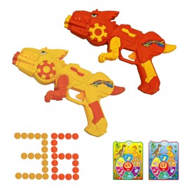 Elementoy 2 Pack Dinosaur Blasters Gun Toy for Toddlers Age 3-5, Disc Shooter Toy Set with 2 Blasters and 36 Jet Discs, T-Rex Dinosaur Toys Gift for 5-7 Year Old and Up (Yellow and Orange)