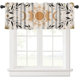 JanJCurt Boho Moon Phase Valance, Boho Mystic Celestial Sun Moon Star Magic Lunar Cycles Blackout Short Window Drape for Living Room Bedroom Kitchen 54x18inch