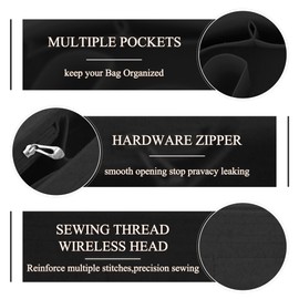 TUKYWAN Purse Organizer Insert for Longchamp Bag, Handbag Organizer Divider Pocket and Zipper Inner Bag Liner for le pliage (Black, Small)