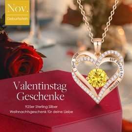 CDE Necklace 925 Sterling Silver, Forever, Love, Heart, Rose Gold Plating, Birthstone Pendant, Necklaces for Women, Jewellery Gift with 5A Cubic Zirconia, Sterling Silver