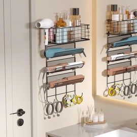 Soporte para Secador de Pelo Pared, Estante Organizador de Herramientas para el Cabello de Metalo, Estante de Almacenamiento para Enderezadores de Pelo y Varillas de Curling, para Baño Dorm Hotel