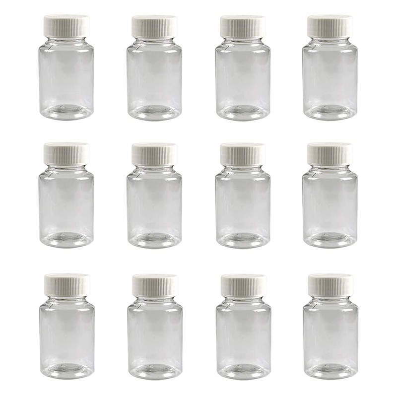 Pack of 12 50ml Transparent Empty Plastic Pill Bottles Capsule