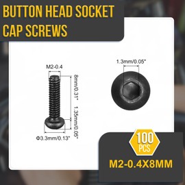 DTGN M2-0.4x8mm Button Head Socket Cap Screws - 100Pack - Good for Road Bicycle, Mountain Bike, Auto, Motorcycle - Carbon Steel Black Oxide - Hex Drive Fasteners