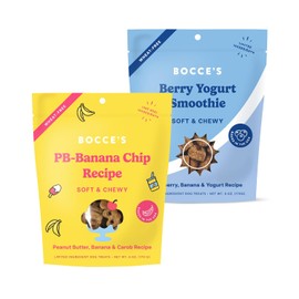 Bocce's Bakery PB Banana Chip + Berry Smoothie Dog Treat Bundle – Natural, Wheat-Free Soft & Chewy Cookies Made with Real Ingredients and Baked in The USA – 2 Pack Bundle