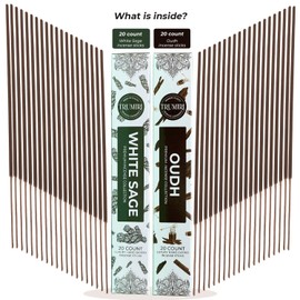 Trumiri Incense Sticks - Combo Pack of 40 Insence-Sticks - 20 White Sage + 20 Oud - Insenses - Insents - Incents - Inscense - Incence - Incienso - All Natural Incense Sticks