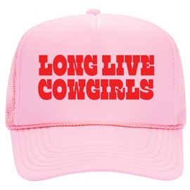 Long Live Cowgirls Trucker Hat | Vintage Cowboy Cute Girly Western Funny | Premium Mesh Foam Snapback Hat for Men & Women (US, Alpha, One Size, Pink)