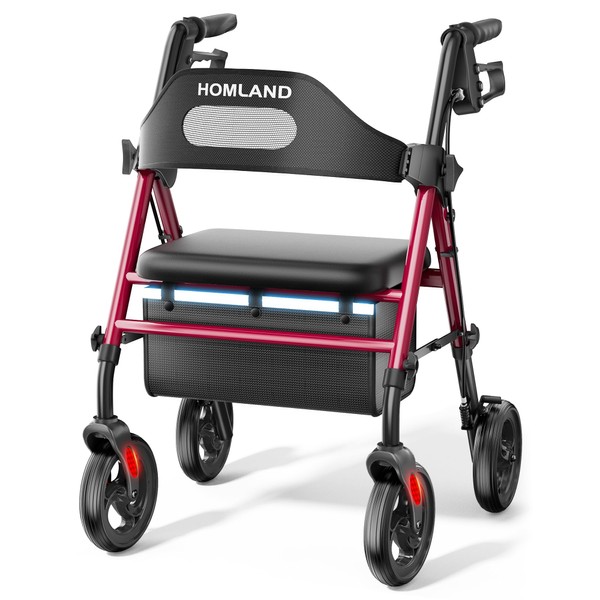 HOMLAND Foldable Rollator Walkers with Seat for Seniors, 8'' Big