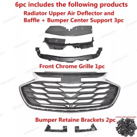 Unbranded 6PC For Cruze LT 2019 Front Bumper Bracket Radiator Cover Chrome Grille Mesh Kit