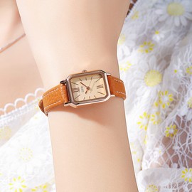 TOOCAT Women Wrist Watch Mini Ultra-Thin Elegant Simple Square Quartz Watches with Leather Strap 30M Waterproof Analog Watches for Females Students Ladies(Light Coffee)