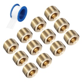 sourcing map 12Pcs 3/8 NPT Brass Pipe Plug Fitting, Male Thread Internal Hex Socket Pipe Cap, Countersunk Plug for Sealing Pipe Port, Pneumatic Solenoid Valve
