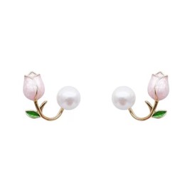 EONLINE Tulip Pearl Stud Earrings Jewelry 14K Gold Plated Oil Drop Pearl Flower Earrings (Tulip)