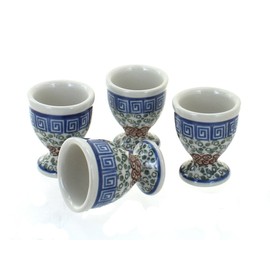 Blue Rose Polish Pottery - Blue Athena Egg Cup Set - 4 2.25" Tall Egg Cups - Durable Stoneware Cups for Soft or Hard Boiled Eggs