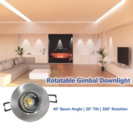 POPANU Premium Canless Recessed Gimbal Downlight Rotatable-Spotlight 5 CCT Eyeball Ceilling Potlight, Dimmable Lights Fixture with Junction Box, 8W CCT Adjustable (Brushed Nickel, 3 Inch)