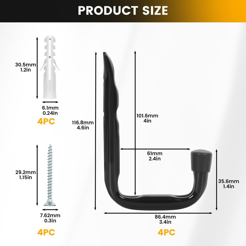 GURADESIGN 8-Pack Heavy Duty Garage Hooks for Hanging 50 lbs,