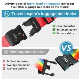 Travel Inspira Luggage Straps TSA Approved Suitcase Belt Adjustable Length 3-Dial Combination Lock and Cross Luggage Suitcase Security - Red