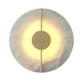JIANGXMF Modern Round Alabaster Natural Marble Wall Light,3000K Warm Light 7W Energy Saving Wall Sconce,Metal Base Wall Mounted Lamp, for Living Room Bedroom Bedside Stairs Hallway (Gold)