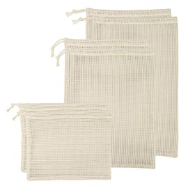 Rosenstein & Söhne Laundry Net Set of 6 Fruit and Vegetable Bags, 100% Cotton, 3 Different Sizes (Shopping Bags, Foldable Shopping Bag, Garlic), White