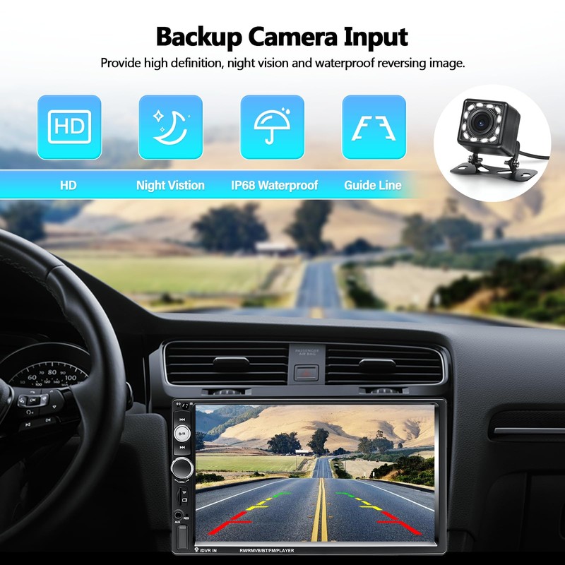 AMPrime Double Din Car Stereo Radio with Bluetooth 7” Touch