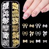 Gold Silver 3D Nail Charms with Elegant Star & Ribbon
