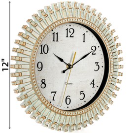 Noamus 12" Retro Wall Clock, Silent Non-Ticking Round Clock, Aqua Battery Operated Quartz Clock, Plastic Vintage Clocks for Living Room Bedroom Kitchen Home Office Classroom School Decor