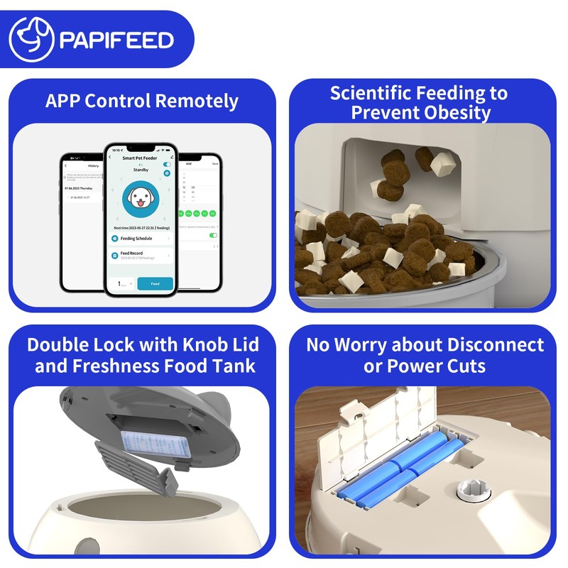 PAPIFEED Smart Automatic Cat Feeders, Dual Power Supply Cat Food
