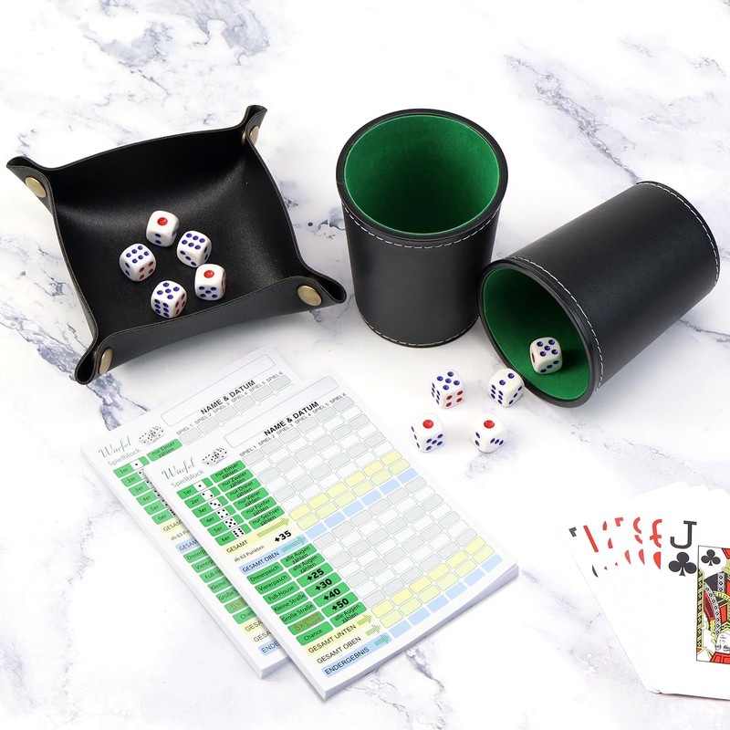 BHHTBB Kniffel Cup Set, Dice Cup Leather with 10 Dice