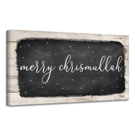 Crafted Creations Black and Beige 'Merry Chrismukkah' Hanukkah Canvas Wall Art Decor 8" x 16"