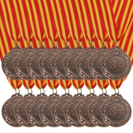 MECCANIXITY Award Medals 2 Inch, Bronze Prizes Metal Winner Medals 3rd Place with Neck Ribbon for Team Sports Games Competitions Party Favors 18 Pieces