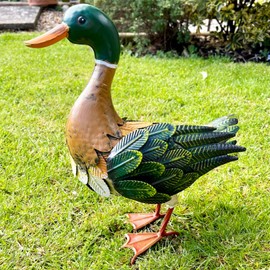 Darthome Mallard Duck Garden Ornament 38cm Metal Light Brown Statue Weather Resistant New