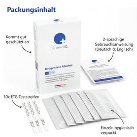 10 x LuxmedIQ Alcohol Test, EtG Quick Test, Ethyl Glucuronide Urine Test, Highly Sensitive Alcohol Test, Urine Diving Test for Home, Urine Test Strips for Detection of Alcohol Consumption up to 5 Days