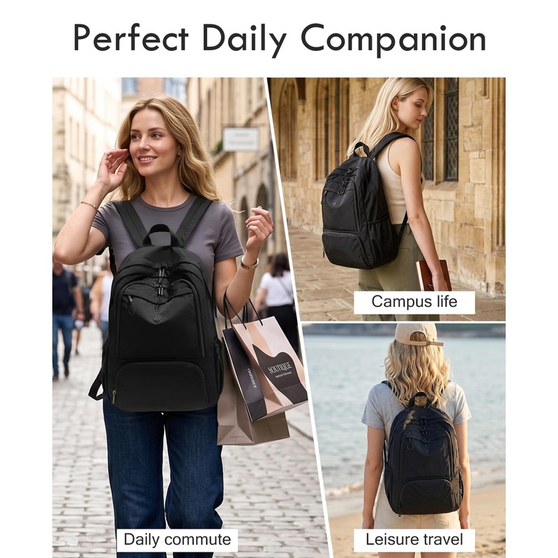 Foldable Backpack for Women, Lightweight Travel Backpack Purse Black