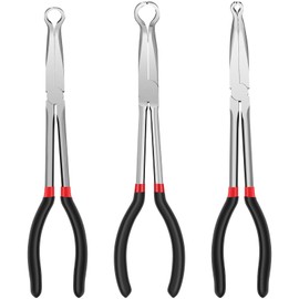 3Pcs 11" Long Reach Hose Clamp Pliers, Carbon Steel Spark Plug Removal Pliers, Automotive Electrical Disconnect Pliers, 6mm 13mm 18mm Diameter Radiator Hose Grip Pliers for Narrow Space Car