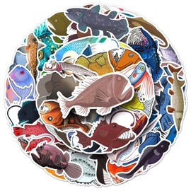 50 Pcs Deep-sea Fish Stickers for Kids Teens Adults Boys Girls Gift,Fish Stickers Pack for Laptop,Skateboard,Luggage,Car,Bike, Cup,Computer,Water Bottle Decor,Vinyl Waterproof Stickers