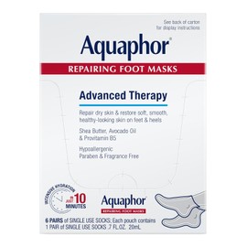 Aquaphor Mascarillas reparadoras para pies, calcetines hidratantes para pies secos, tratamiento hidratante para el cuidado de los pies con aceite de aguacate y manteca de karité, paquete de 6