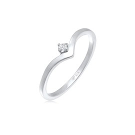 Elli Women's Ring Stacked V Shape with Diamond (0.035 ct.) in 925 Sterling Silver