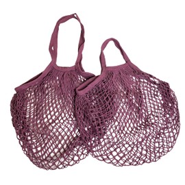 Modo Reusable (2 Pack) String Cotton Net Shopping Bags 1 Short & 1 Long Handle Bag Multipurpose Toys Storage (Berry Purple)
