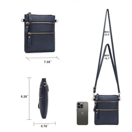 AMELIE GALANTI small crossbody purse bag for women with Triple Zipper Multi Pocket,small vegan shoulder bag clutch with Wristlet (2072-navy Blue)