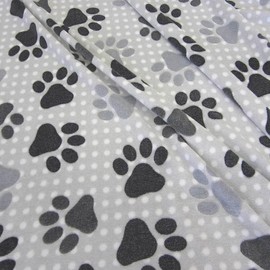 Fabric Sold by the Metre Wellness Fleece Soft Plush Paws Grey White Paws Soft Plush Clothing Soft Paws Dog Basket