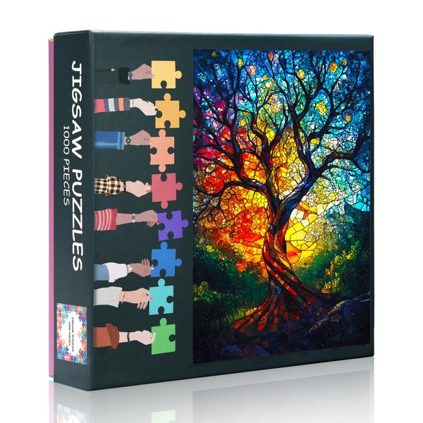 ‌1000 Piece Jigsaw Puzzle Tree of Life Stained Glass Art,