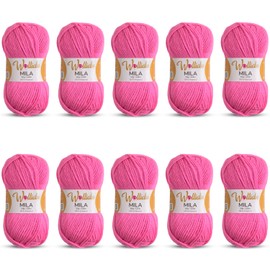Wollidu Mila Yarn for Crochet and Knitting, 10 x 50 g/133 m, Knitting Yarn, 100% Polyacrylic, Crochet Yarn, Candy Pink