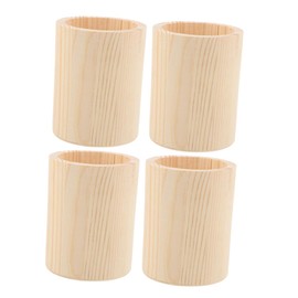 DOITOOL 4pcs Wooden Pen Cups for Desk Unpainted Pine Pencil Holder Set DIY Brush Organizer for Office Home and Makeup Storage Compact Rustic Wood Storage Container