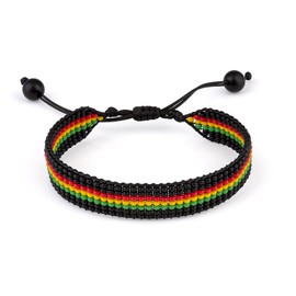 Handmade Rasta Color Beaded Bracelet, Adjustable,Boho-Style Bracelet For Men and Women (Rasta Colors Pattern 3)