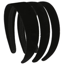 LONEEDY 3PCS Black Velvet Hard Headbands for Women,DIY Hair Accessories Non Slip No Sponge Hairband (Black(4CM+3CM+2CM), One Size)