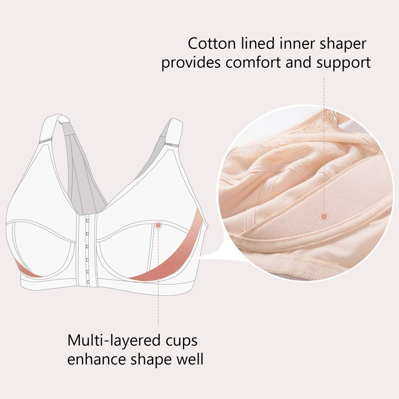 LAUDINE Women's Front Closure Lace Wireless Back Support Posture Bra