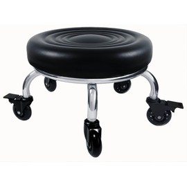 Heavy Duty Rolling Stool with Wheels IMMER LIEBEN PU Leather Low Roller Seat for Adult Child Home Shop Garage Kitchen for Pottery Making Modern Round Dark Gray